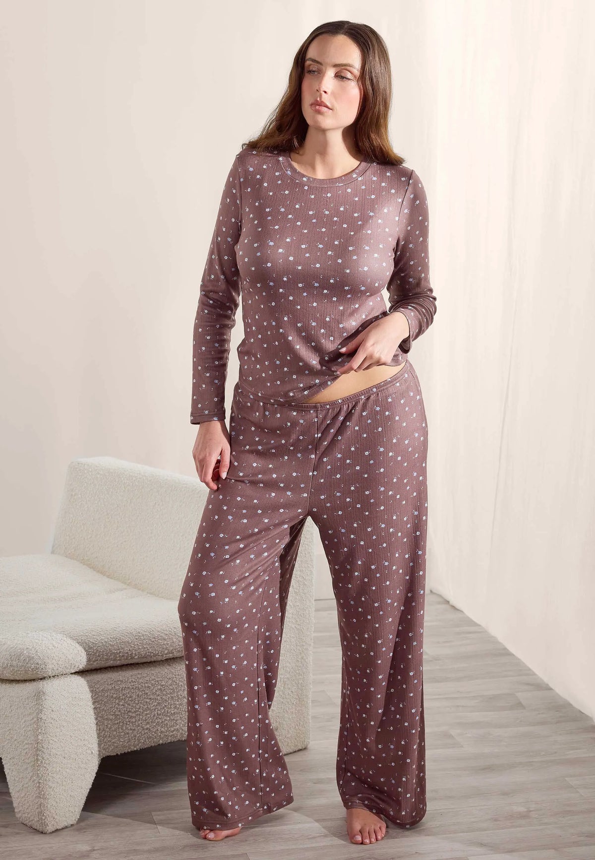 Womens Chocolate Ditsy Long Sleeved Pyjama Top