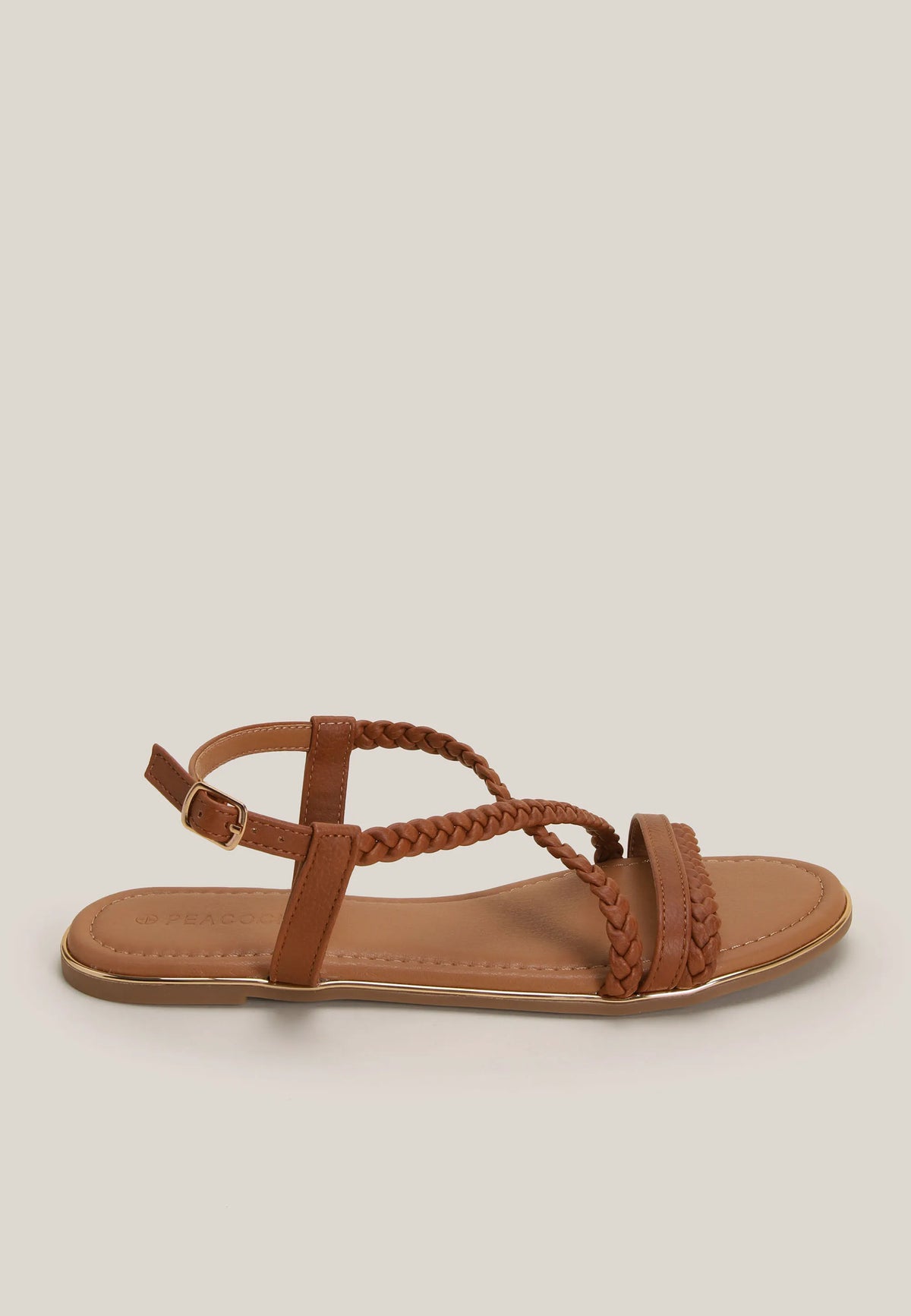 Womens Brown Braided Ankle Strap Sandals