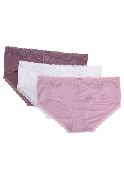 Womens 3pk Pink Lace Trim Short Briefs