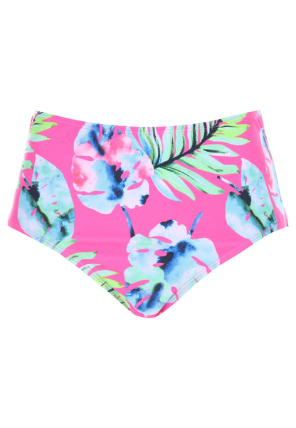 Womens Pink Leaf Print High Waist Bikini Briefs