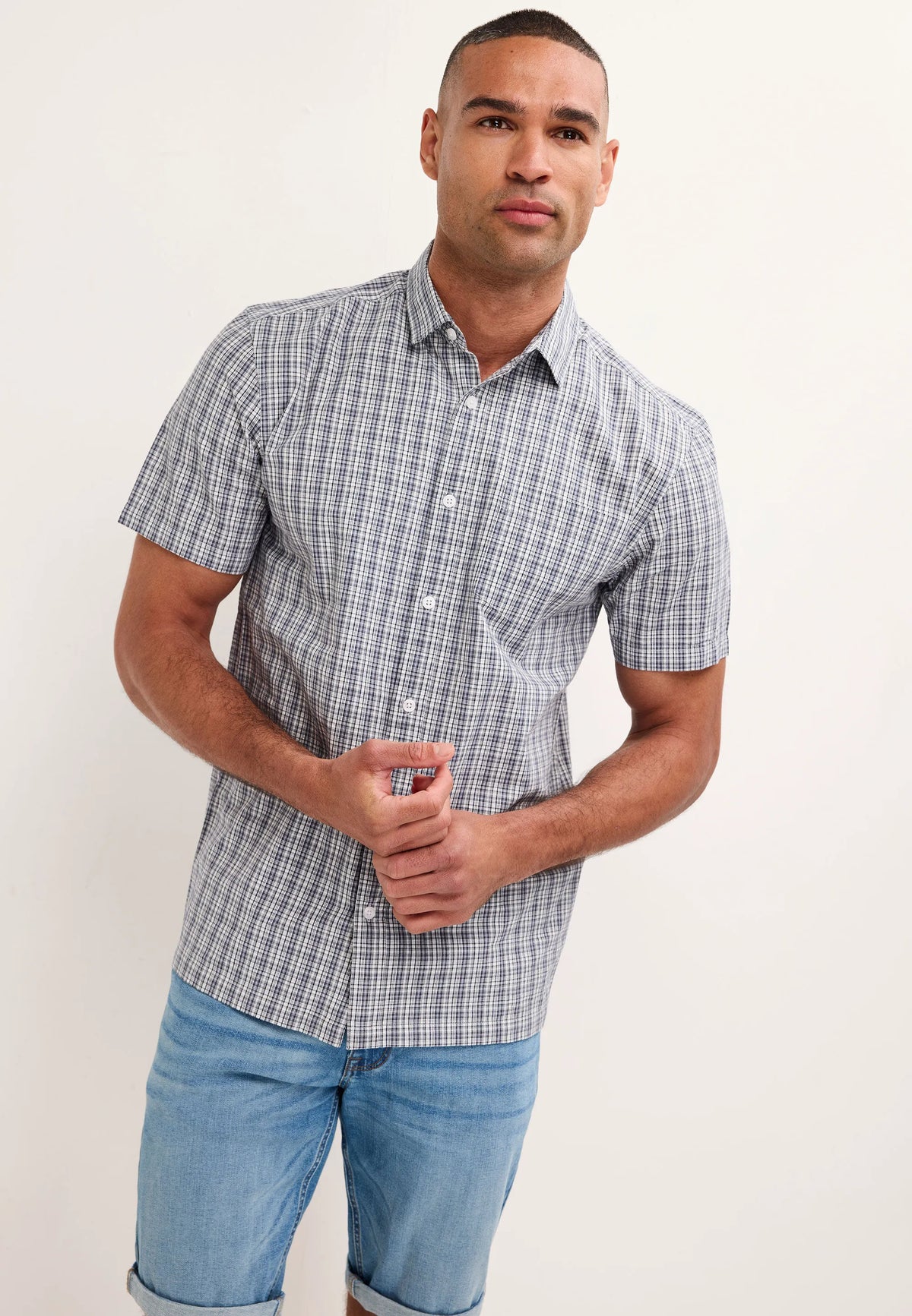 Mens Grey Check Poplin Cotton Shirt