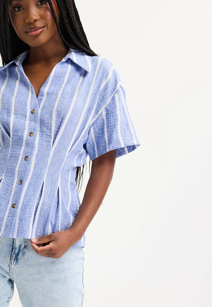 Womens Blue Stripe Waisted Shirt