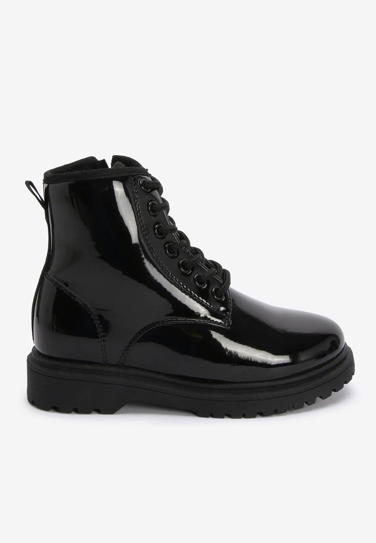 Girls Black Patent Lace Up Boots