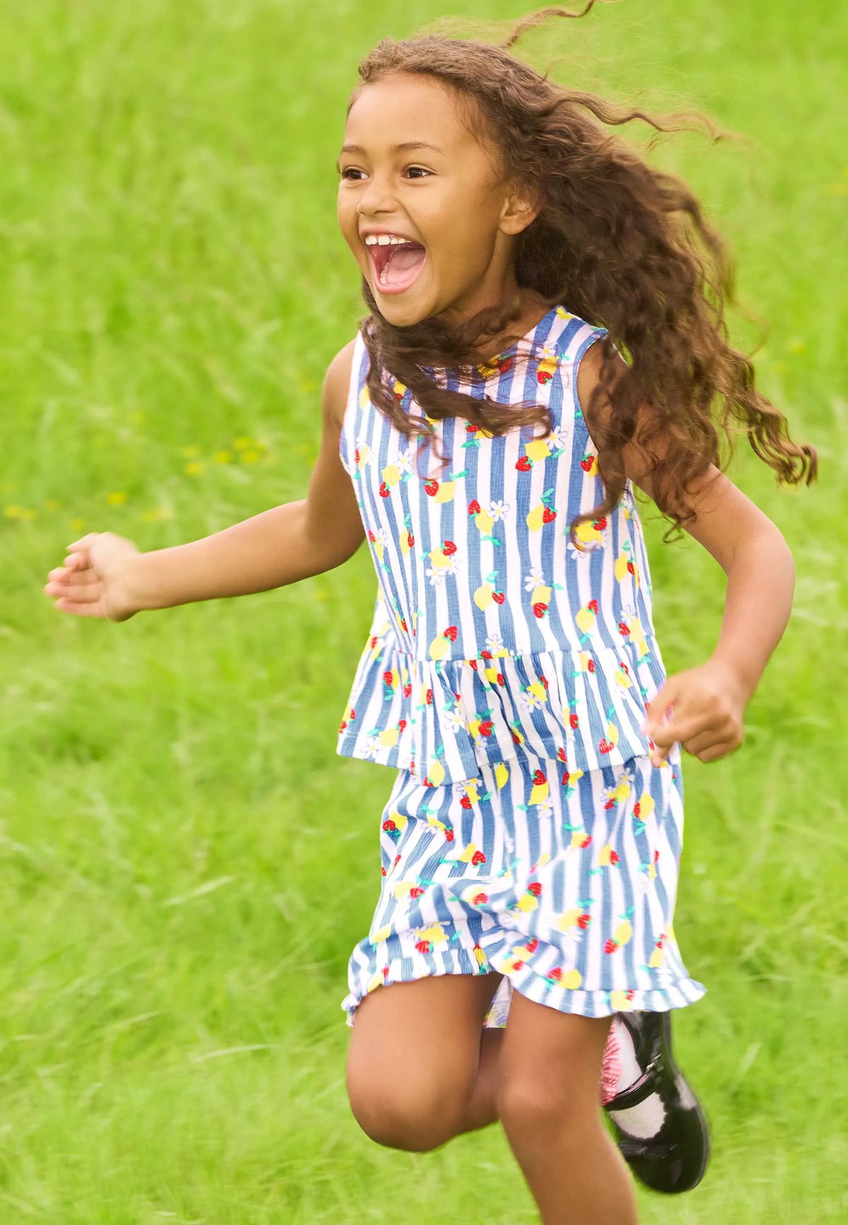 Younger Girls Blue Stripe Peplum Top and Shorts Set