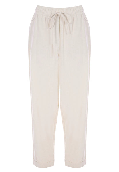 Womens Cream Linen Blend Tapered Leg Trousers