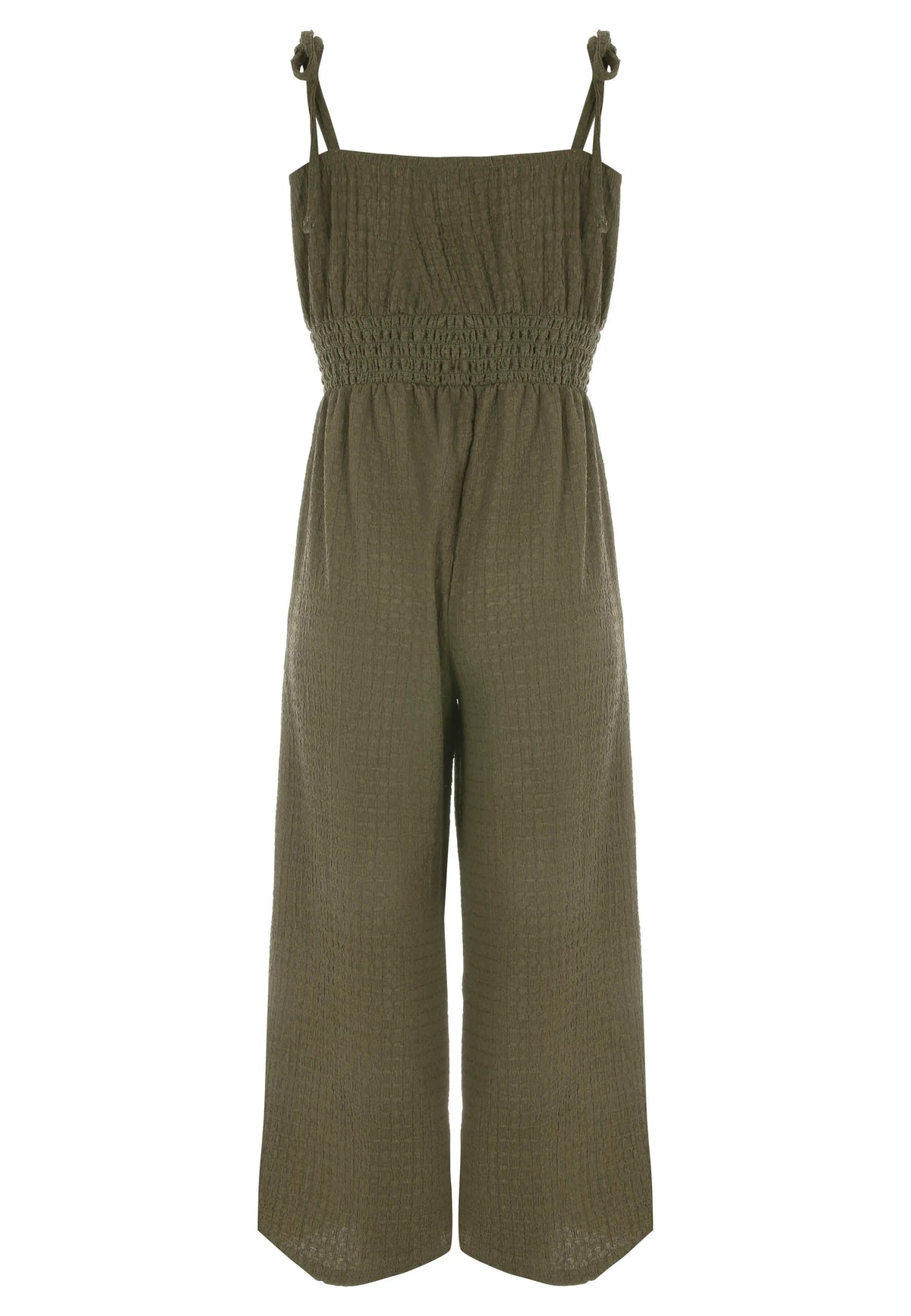 Womens Khaki Shirred Wide Leg Jumpsuit