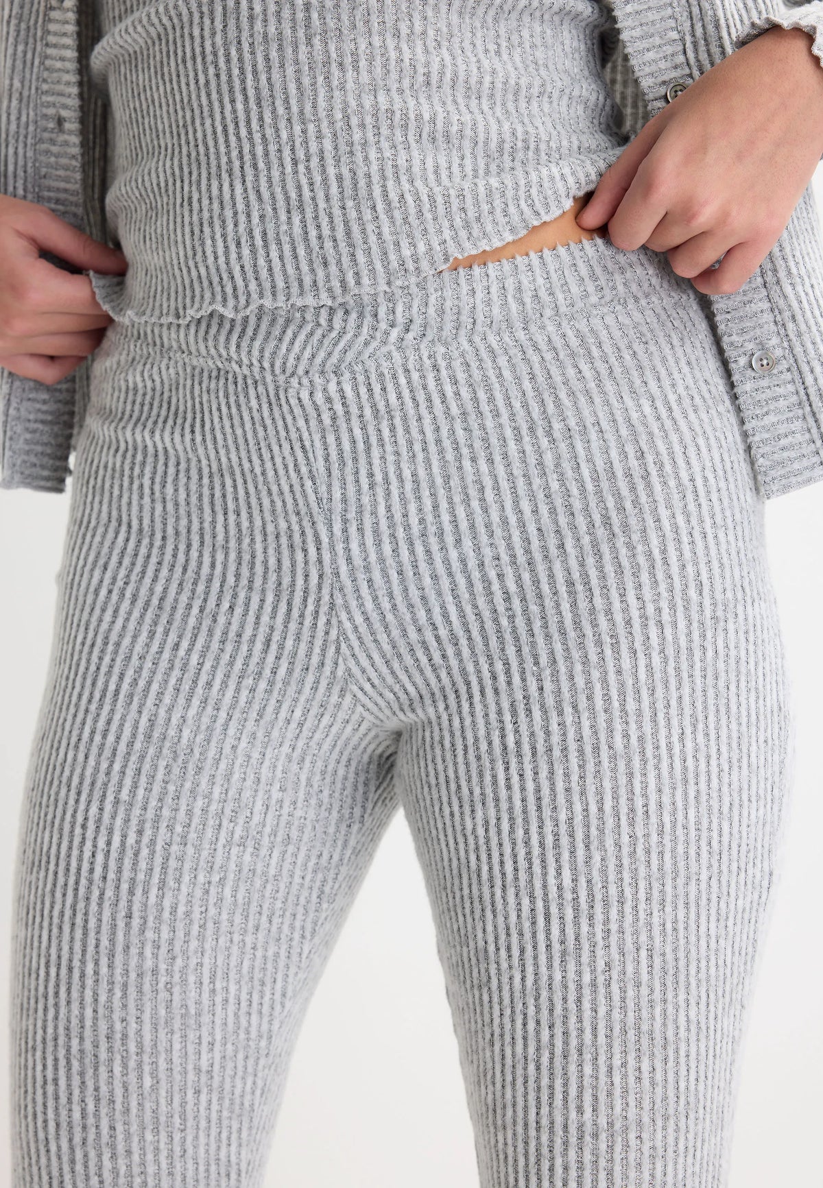 Womens Grey Ribbed Pyjama Bottoms
