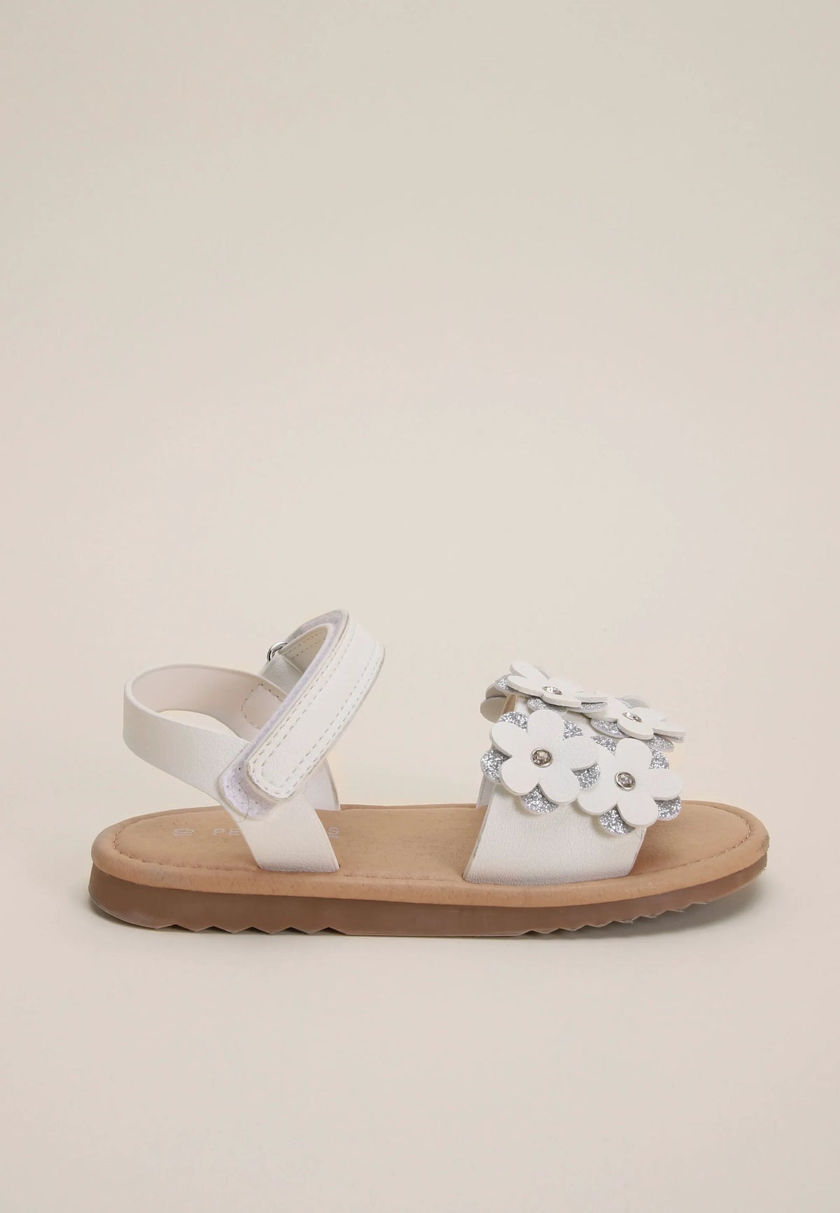 Younger Girls White Flower Strap Sandals