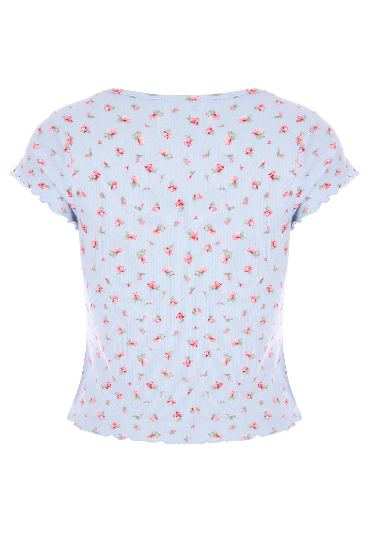 Womens Blue & Red Ditsy Short Sleeve Pyjama Top