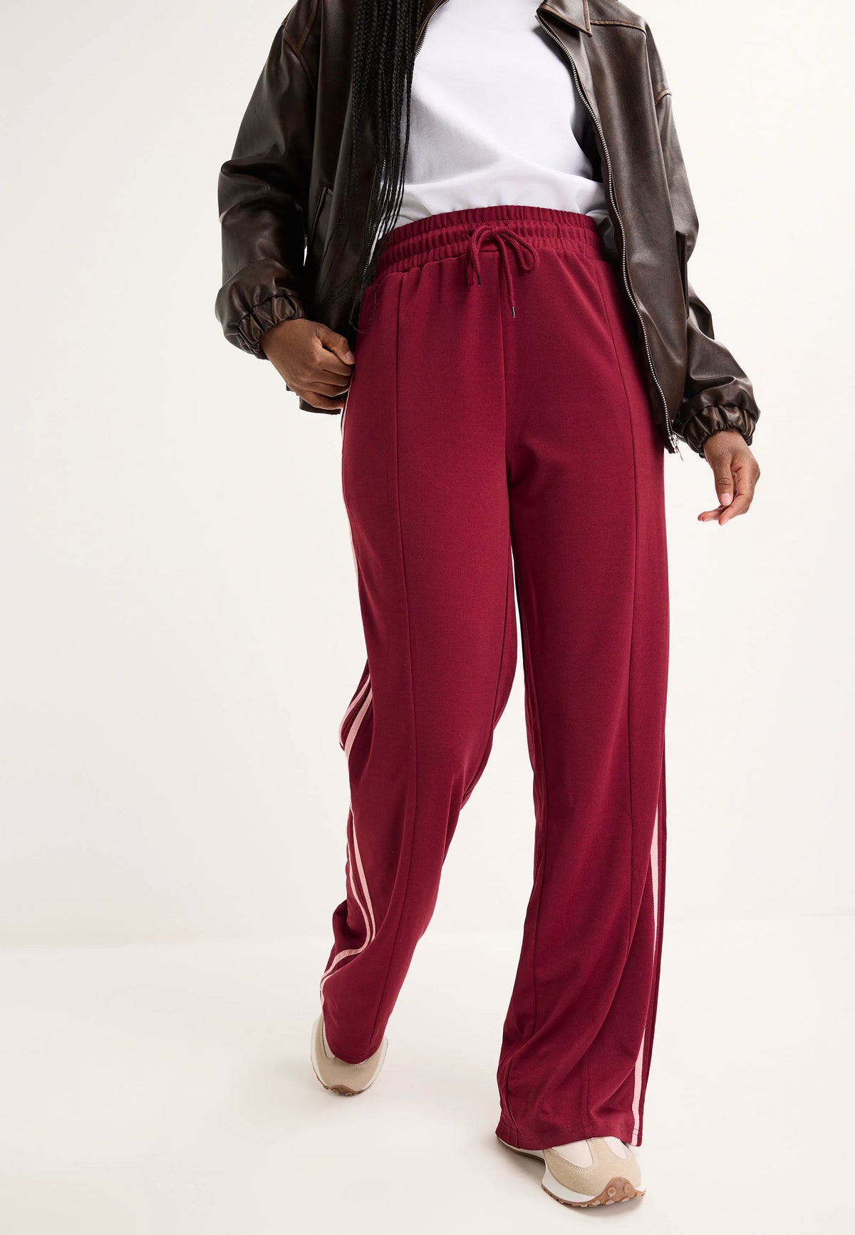 Womens Burgundy Side Stripe Wide Leg Joggers