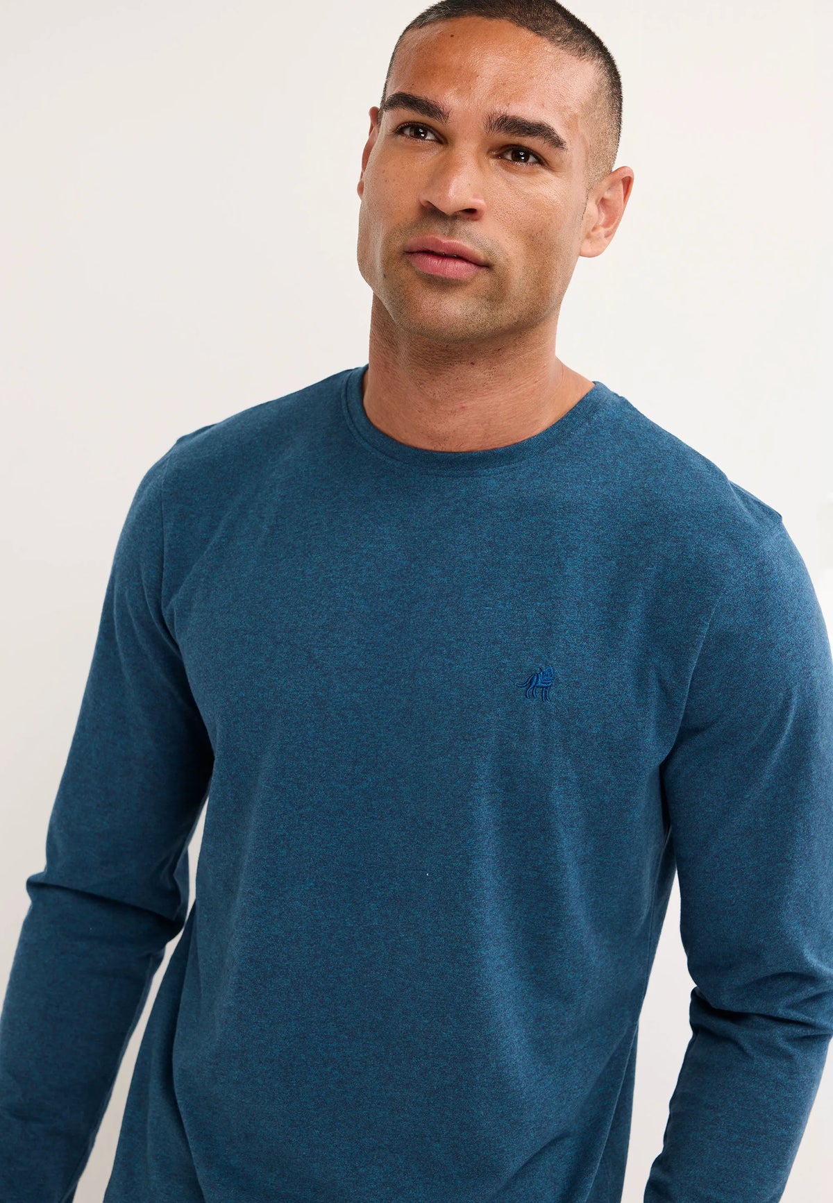 Mens Blue Cotton Long Sleeve T-Shirt