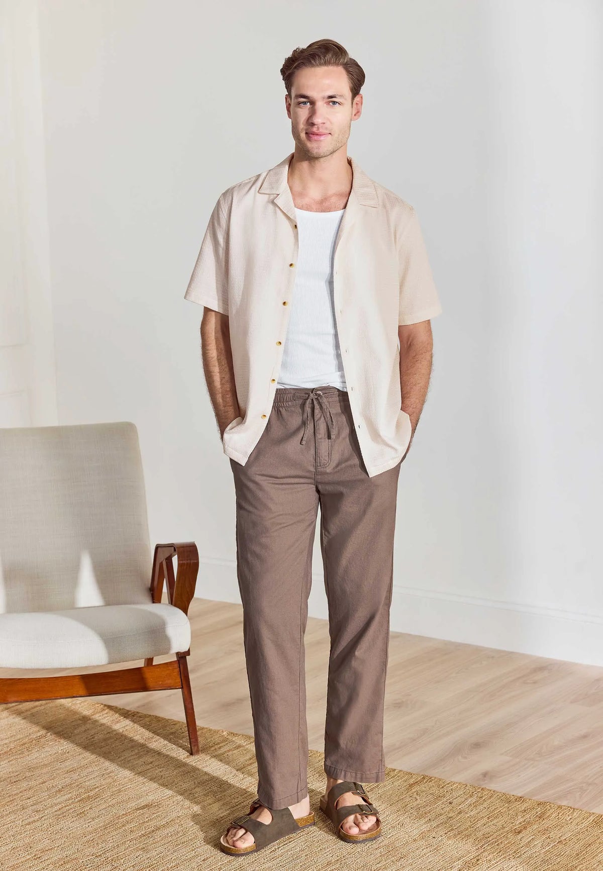 Mens Stone Textured Cotton Shirt