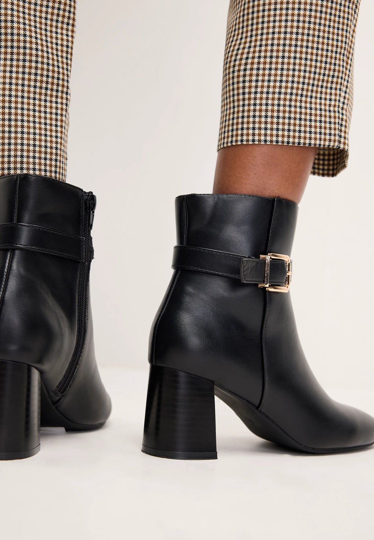 Womens Black Faux Leather Ankle Boots