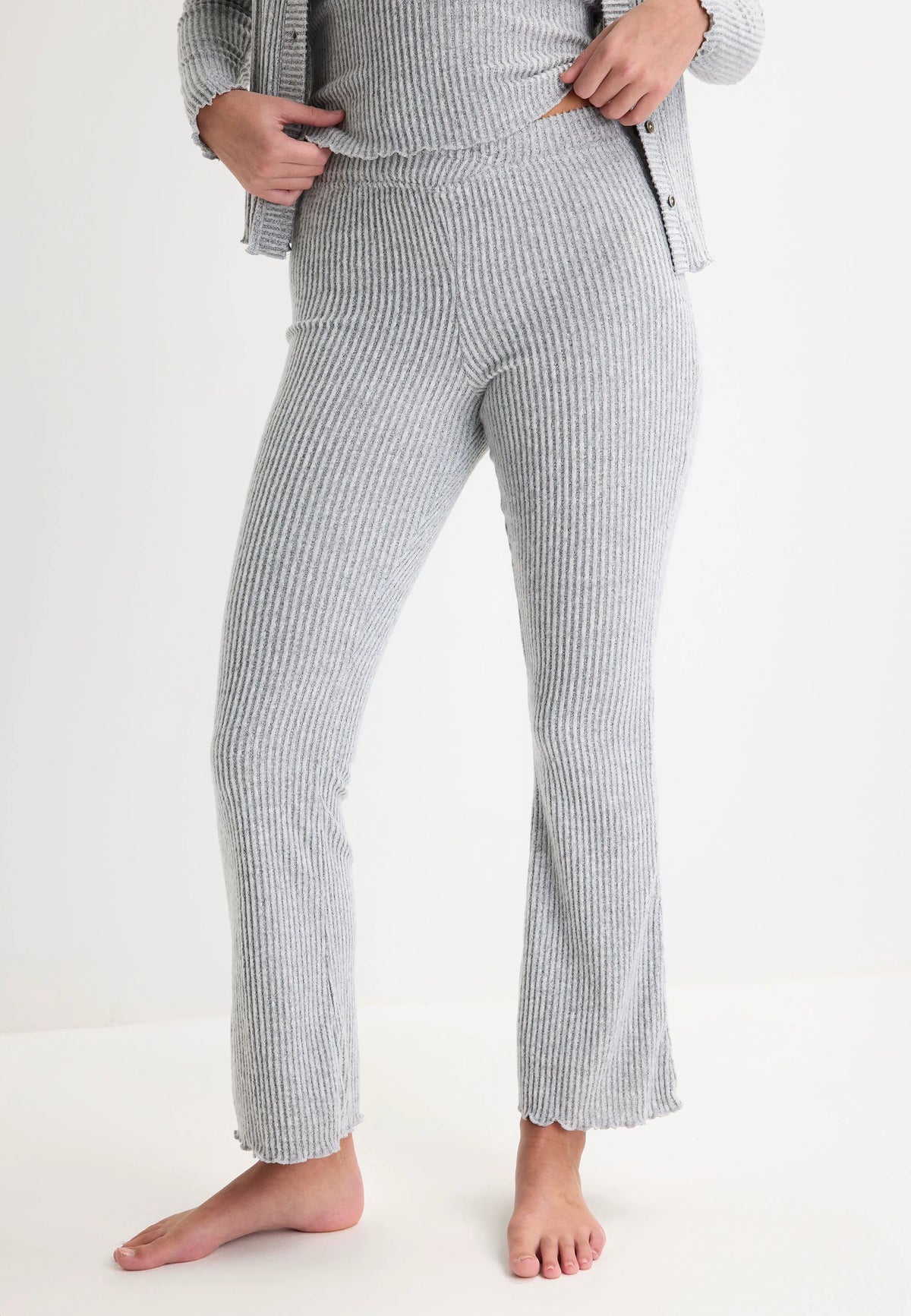 Womens Grey Ribbed Pyjama Bottoms