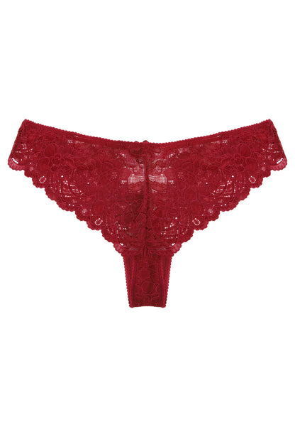 Womens Burgundy Millie Lace Brazilian Briefs