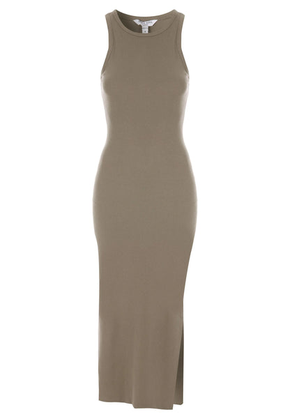 Womens Mink Ribbed Racer Back Midi Dress