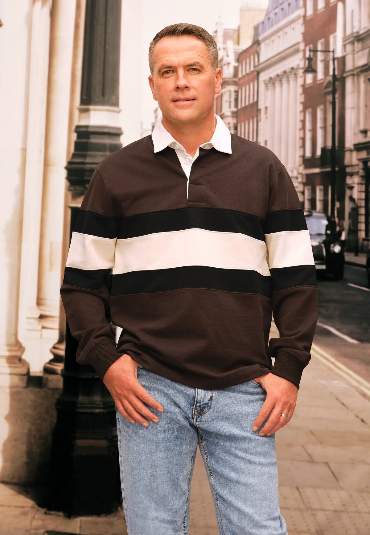 Mens Brown Stripe Rugby Sweatshirt