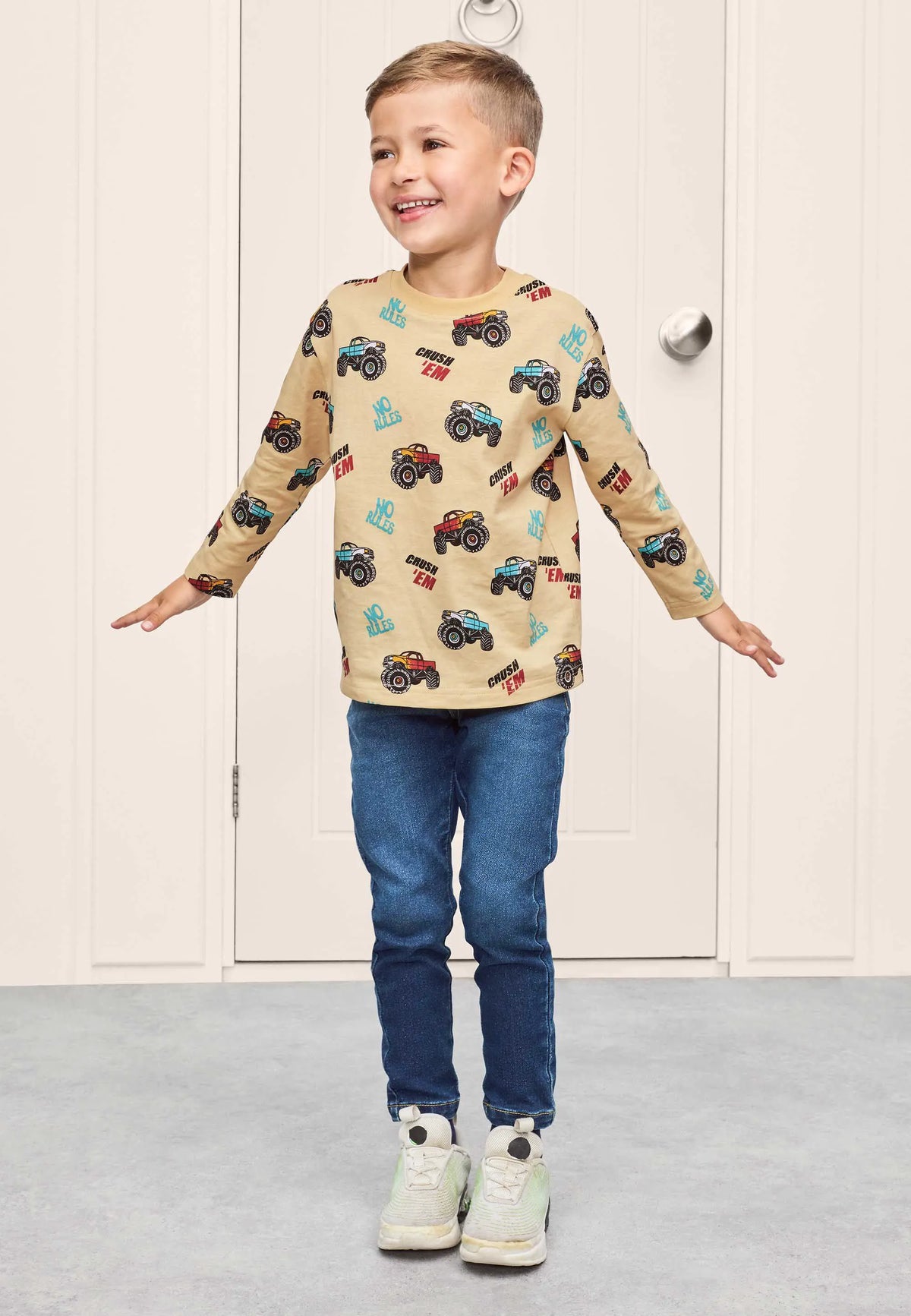 Younger Boys Stone Cotton Monster Truck T-Shirt