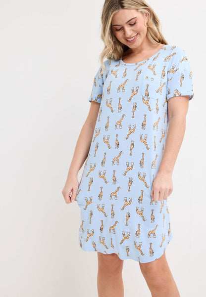 Womens Blue Giraffe Soft Touch Nightdress