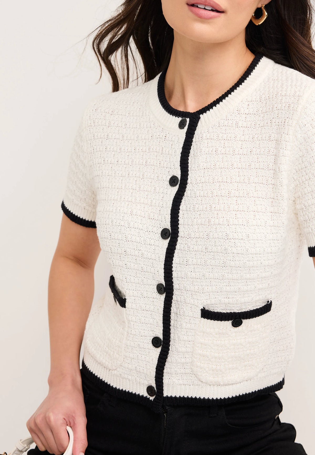 Womens Cream Textured Tipped Cardigan