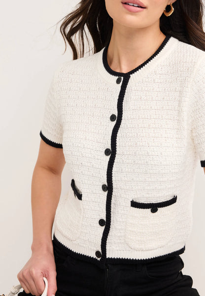 Womens Cream Textured Tipped Cardigan