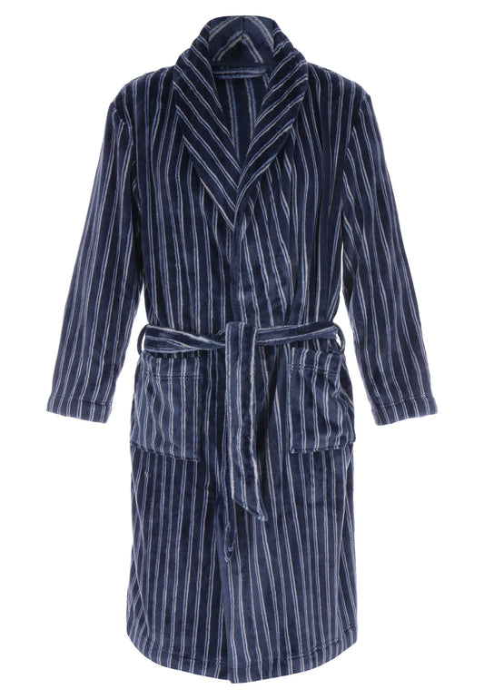 Mens Navy Stripe Shawl Collar Dressing Gown
