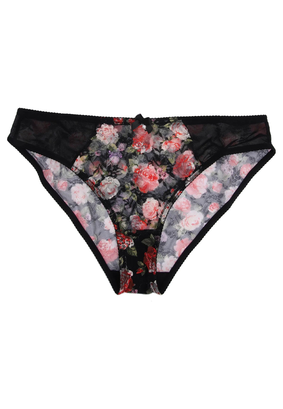 Womens Black Floral Lace Full Brief