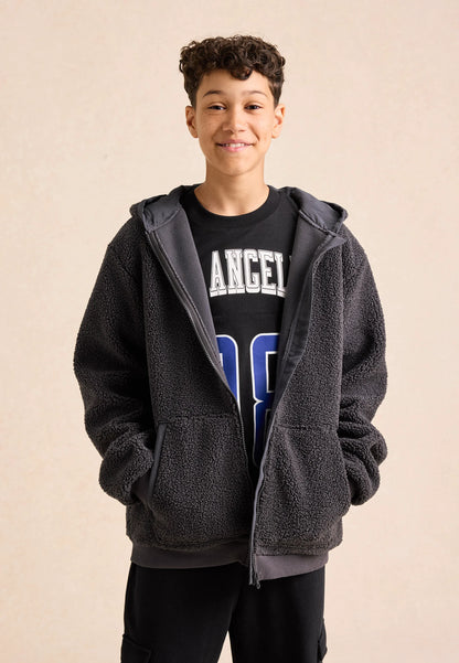 Older Boys Charcoal Borg Fleece Jacket
