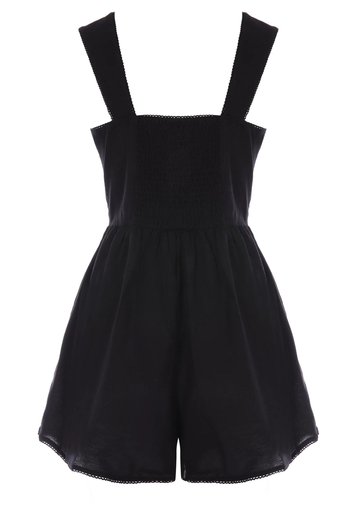 Womens Black Button Front Linen Blend Playsuit