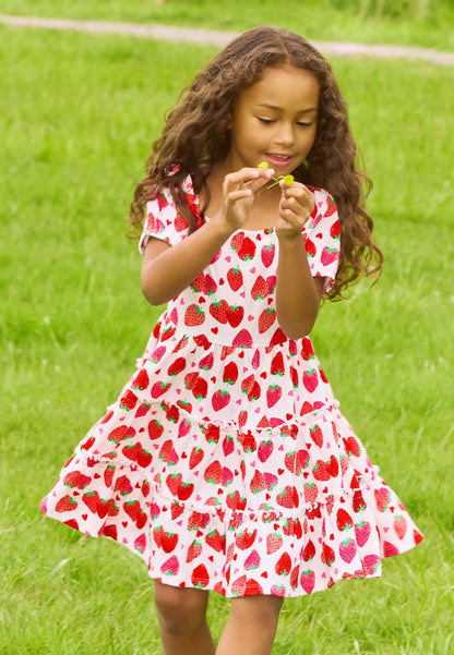 Younger Girls Red Strawberry Tiered Dress