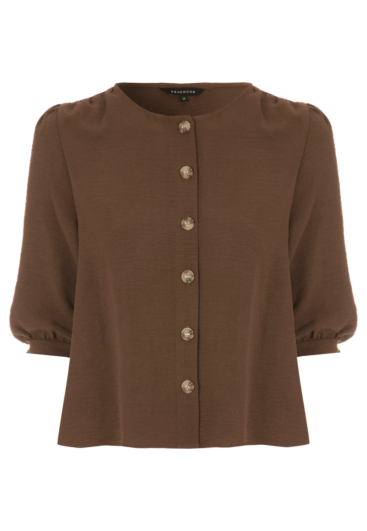 Womens Chocolate Brown Button Through Blouse Top