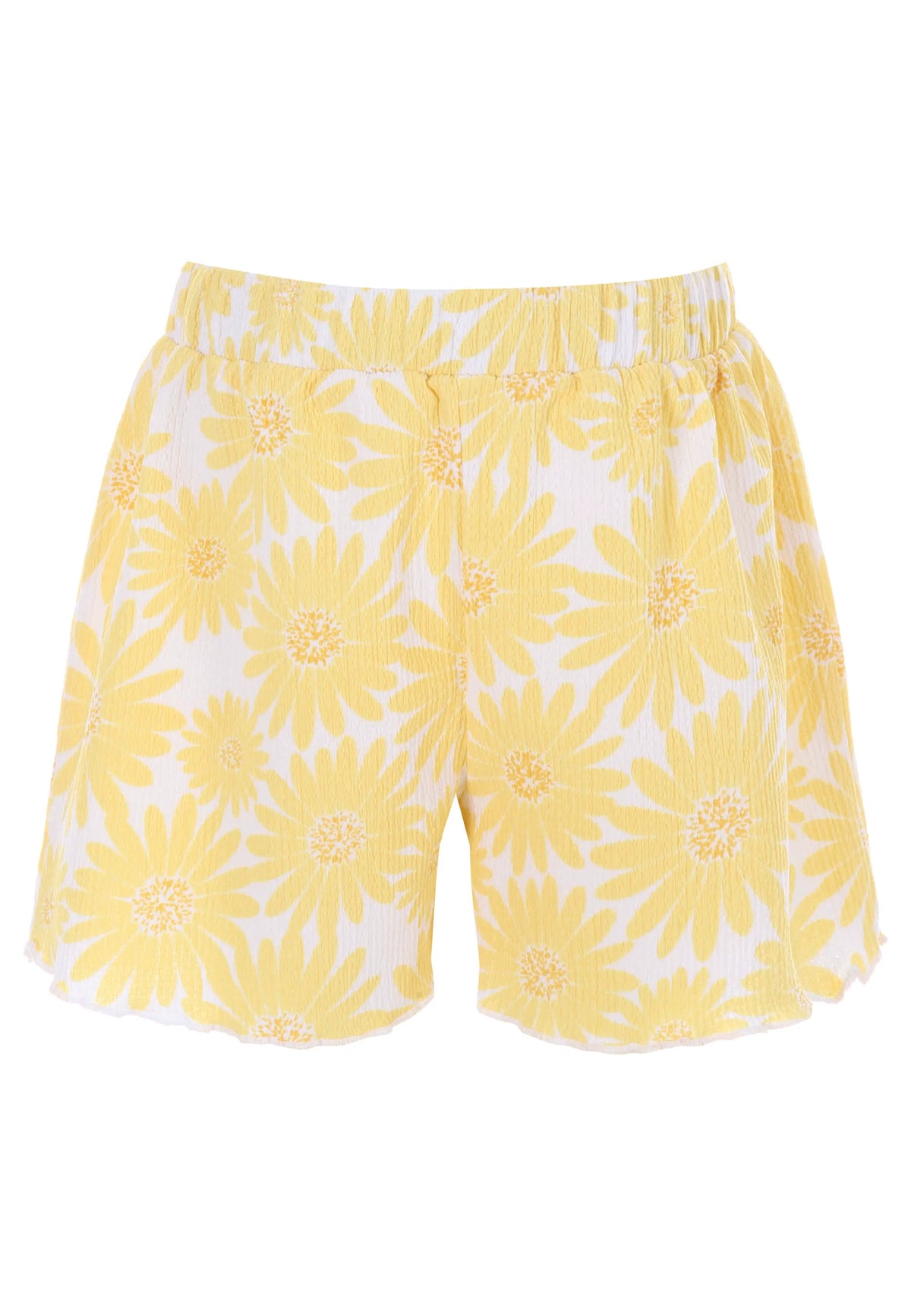 Girls Yellow & White Floral Crinkle Top and Shorts Set