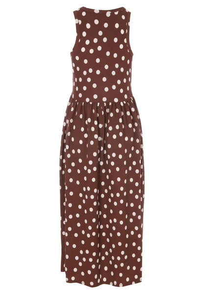 Womens Chocolate Brown Polka Dot Textured Dress