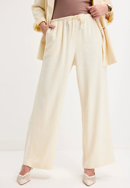 Womens Lemon Drawstring Linen Blend Trousers