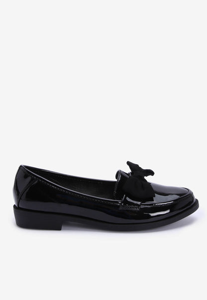 Womens Black Bow Detail Patent Loafers