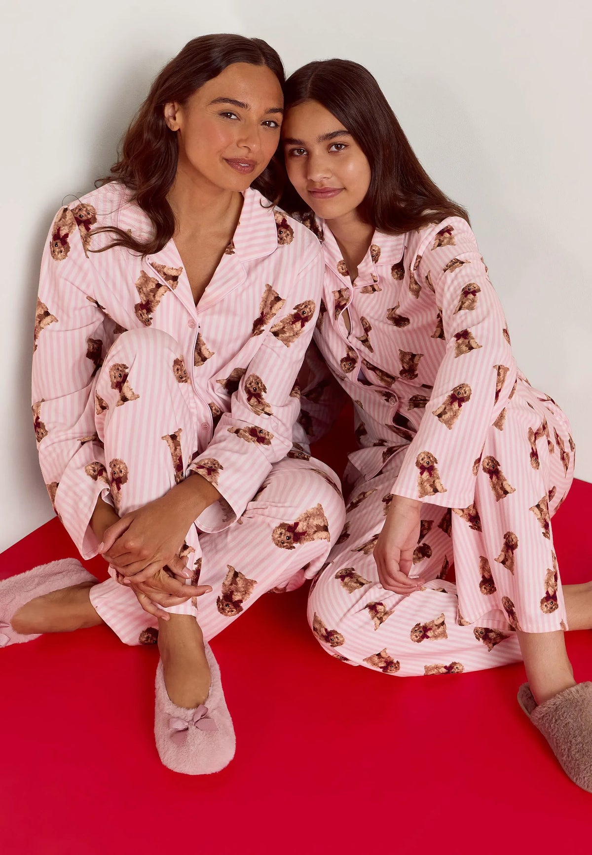 Girls Pink Stripe Dog Print Family Pyjama Set