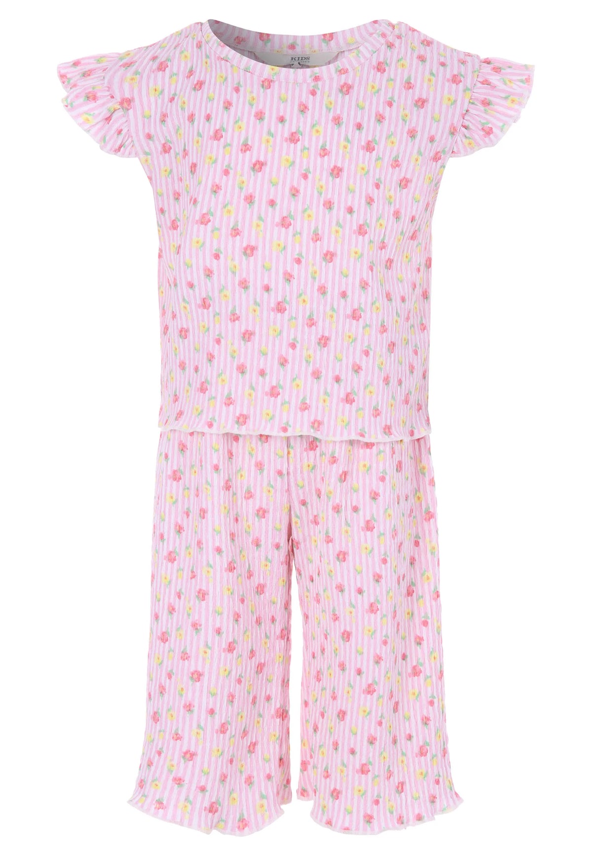 Younger Girls Pink Floral Print Top and Culottes Set