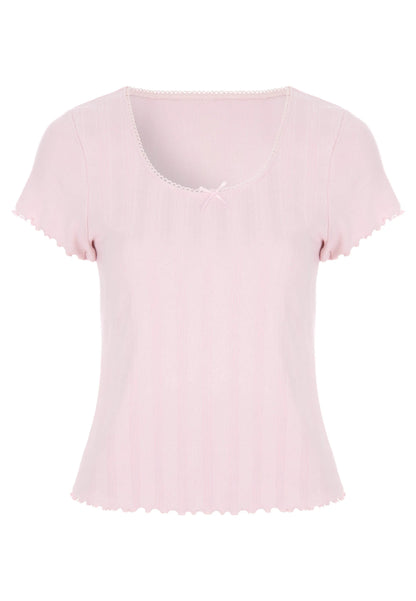 Womens Light Pink Pointelle Short Sleeved Pyjama Top