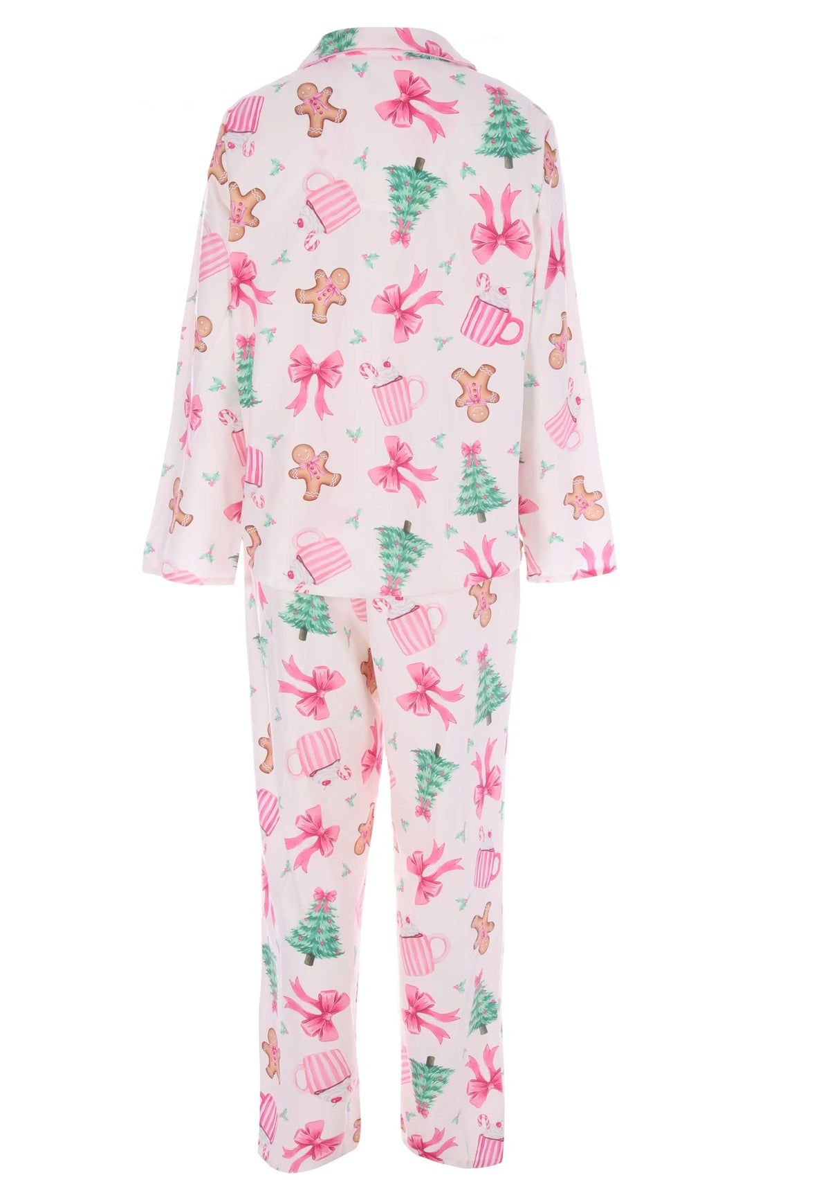 Womens Pink Gingerbread Bow Christmas Family Pyjama Set
