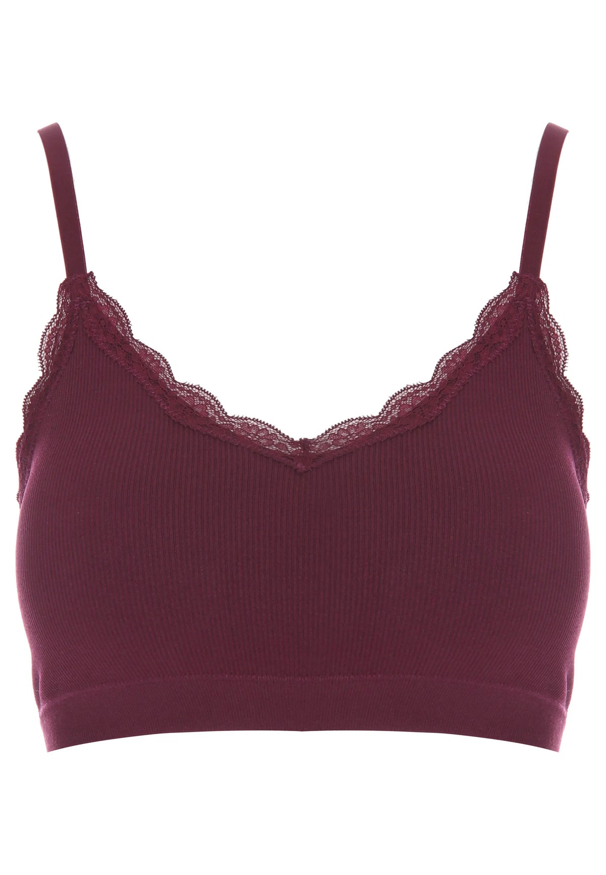 Womens Burgundy Lace Trim Comfort Bra Top