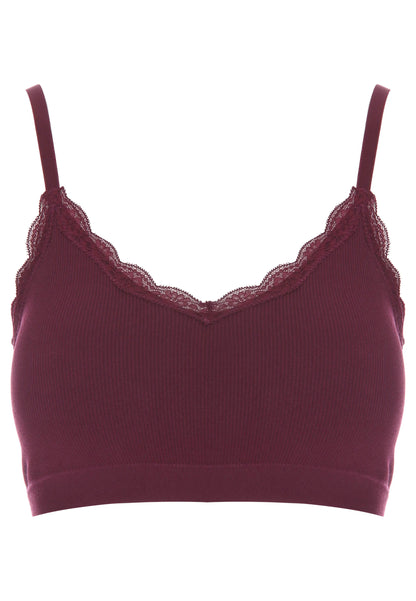 Womens Burgundy Lace Trim Comfort Bra Top