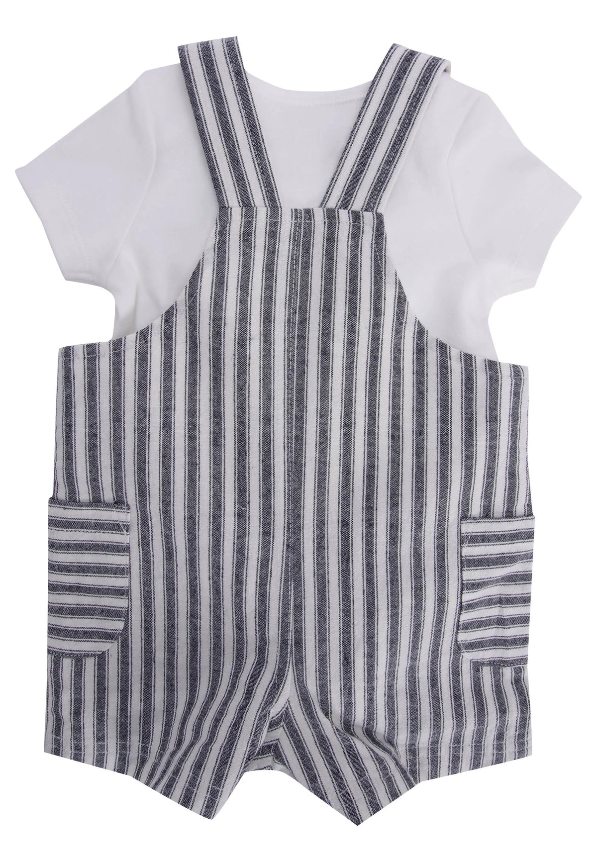 Baby Boys Navy Stripe Short Dungarees & Bodysuit Set