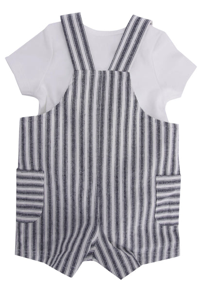 Baby Boys Navy Stripe Short Dungarees & Bodysuit Set