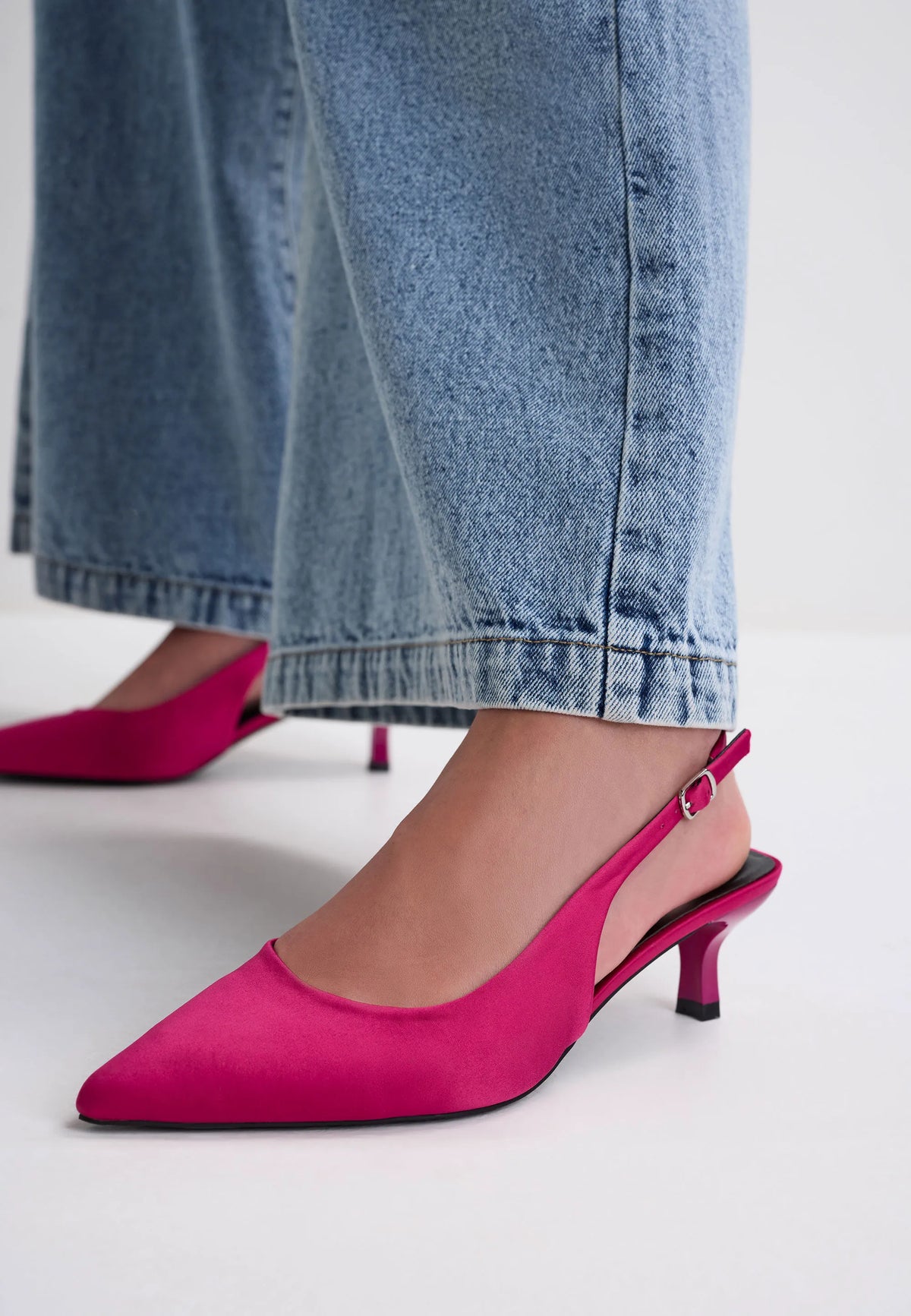 Womens Pink Satin Stiletto Heel Slingback Pumps
