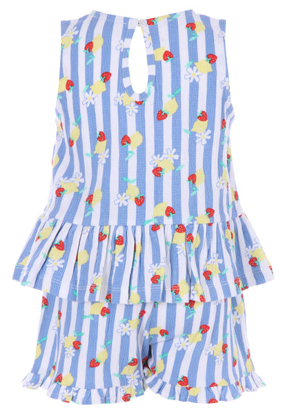 Younger Girls Blue Stripe Peplum Top and Shorts Set