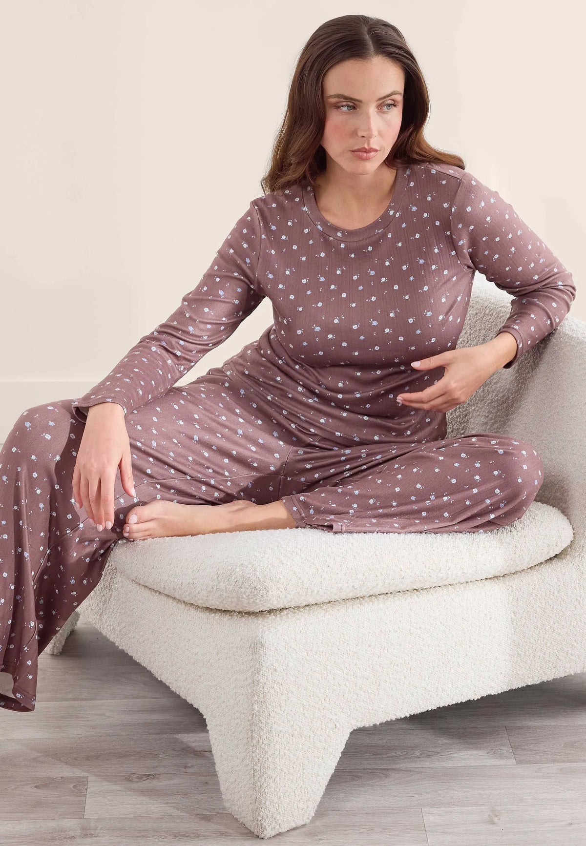 Womens Chocolate Ditsy Long Sleeved Pyjama Top
