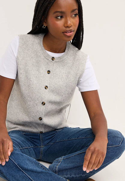Womens Grey Knit Waistcoat Cardigan