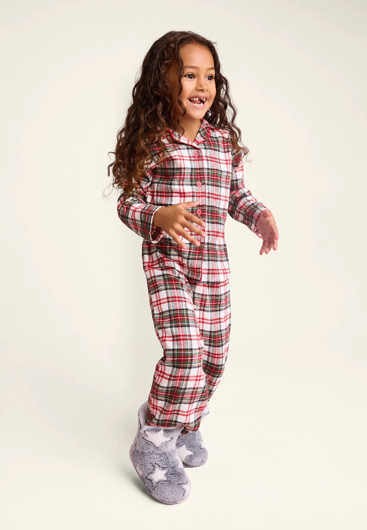 Unisex Kids Cream Check Print Cotton Family Pyjama Set