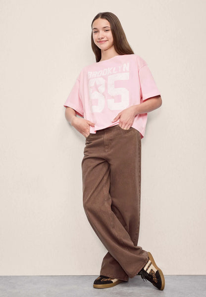 Older Girls Brown Wide Leg Jeans