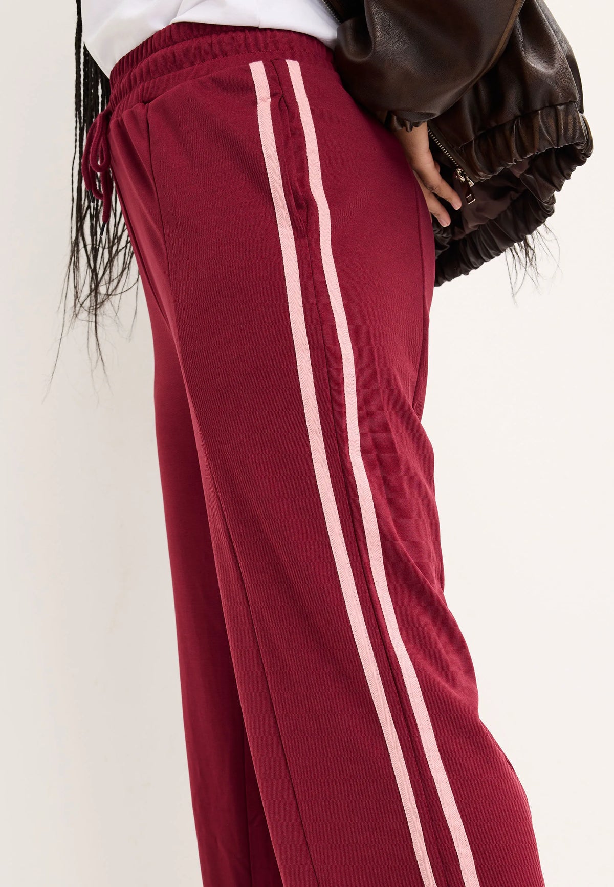 Womens Burgundy Side Stripe Wide Leg Joggers